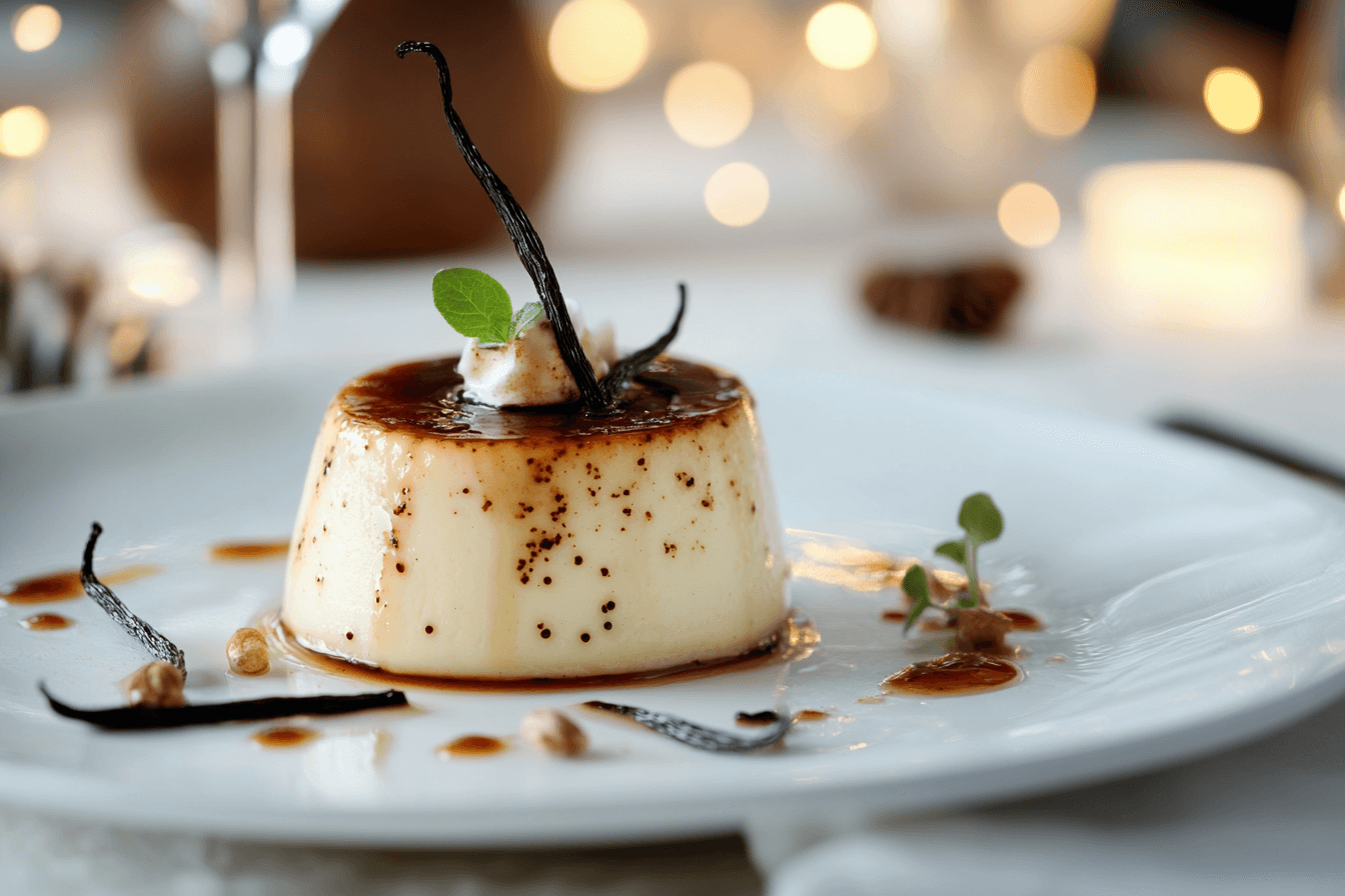 Dessert with visible vanilla bean specks made with vanilla paste.