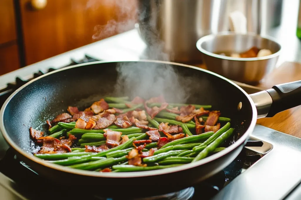 Step-by-step preparation of Texas Roadhouse green beans.