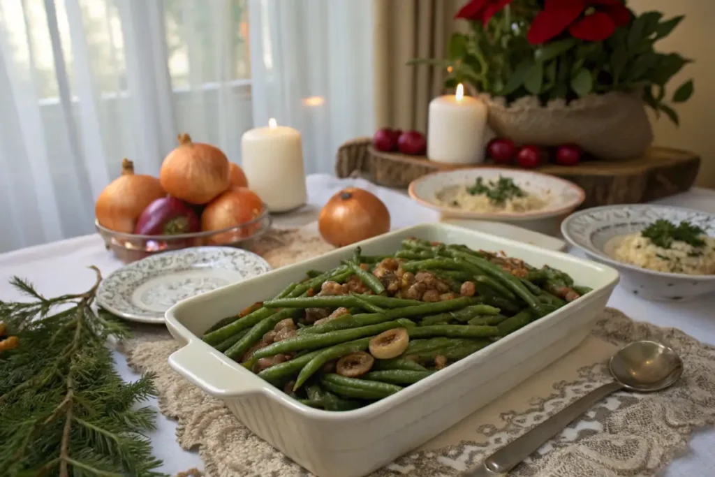 Regular Green Bean Casserole with Fresh Ingredients.