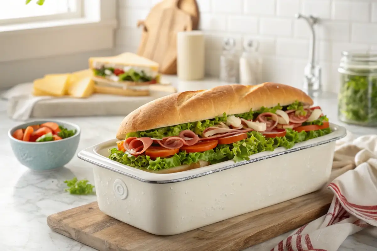 Freshly made Jersey Mike's Sub in a Tub in a modern kitchen.