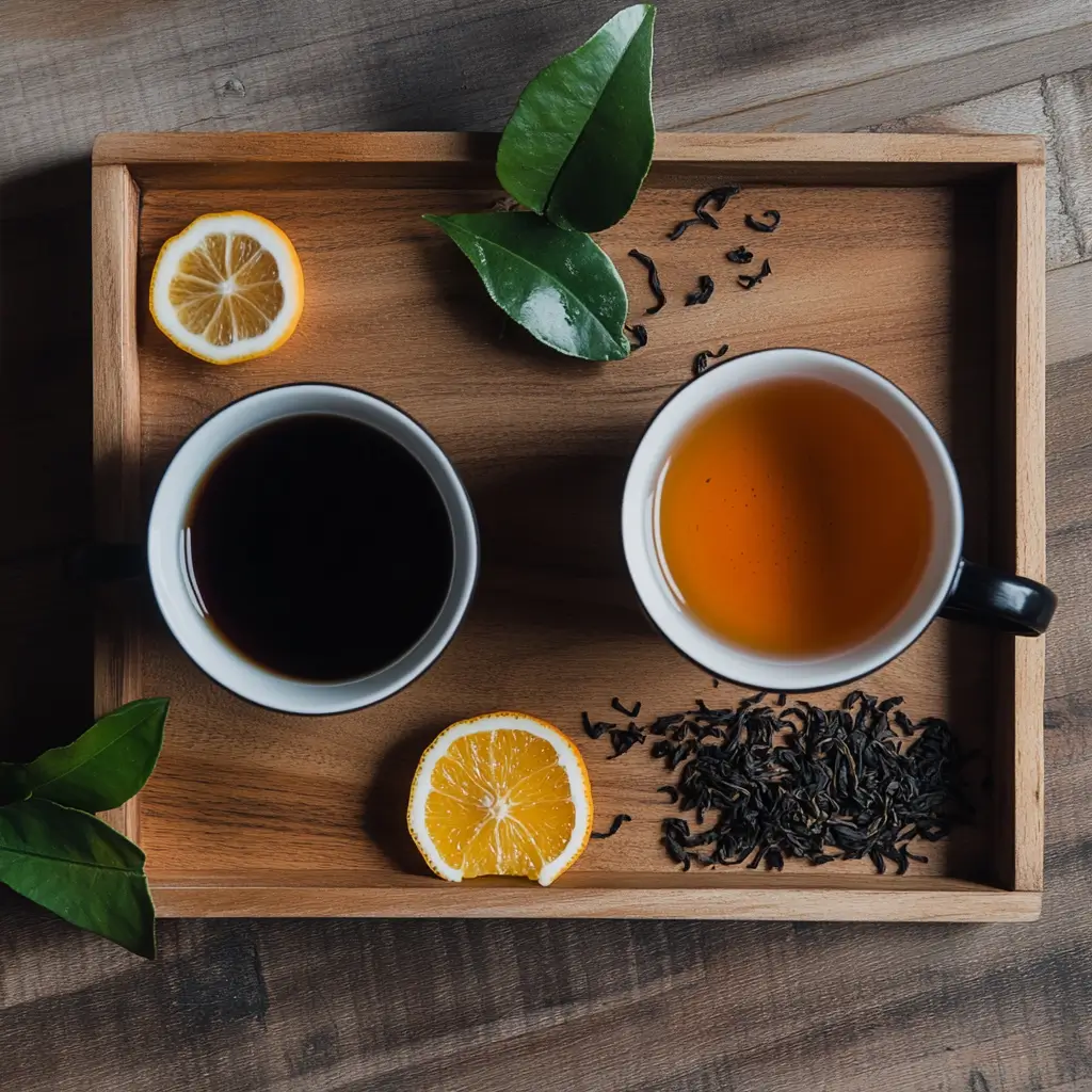 Earl Grey Tea and English Breakfast Tea on a Wooden Tray
