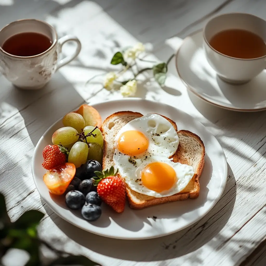 English Breakfast tea with a healthy breakfast spread.