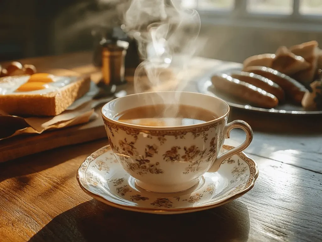 Cup of English Breakfast Tea with Full English Breakfast