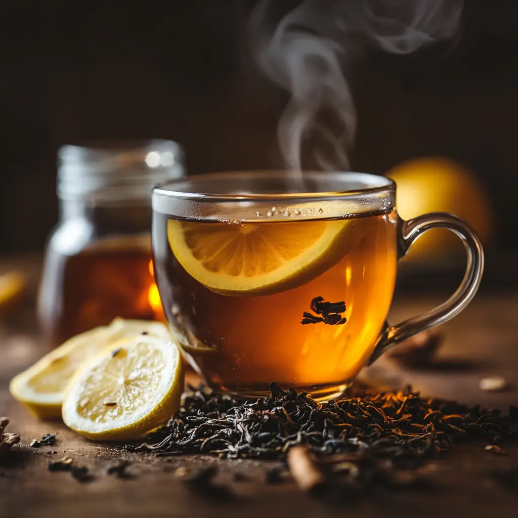  Steaming Earl Grey Tea with Lemon and Bergamot