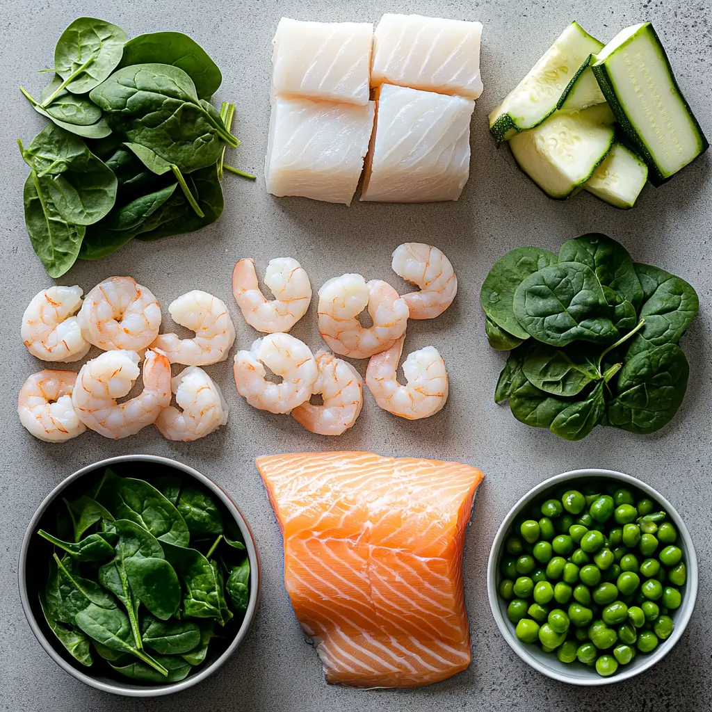 Ingredients for homemade fish food preparation.