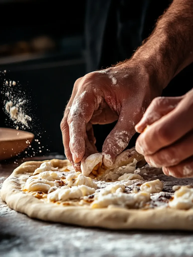 Preparing gluten-free pizza crust with cauliflower rice and cheese.