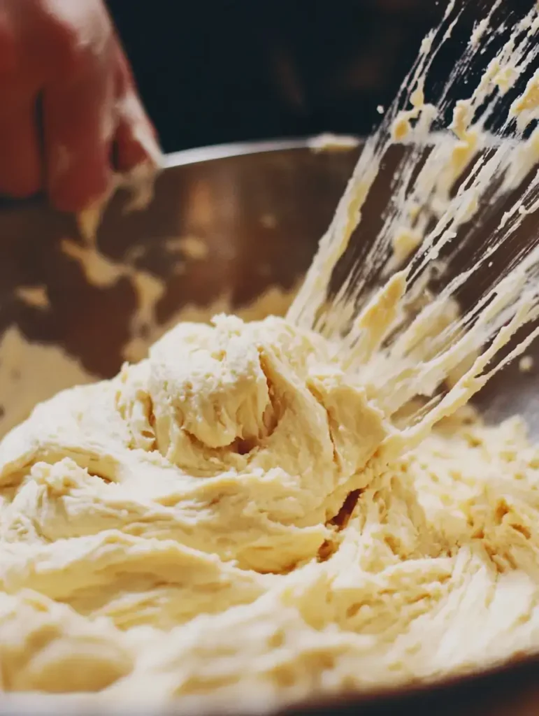 Mixing gluten-free biscuit dough with almond flour and butter.