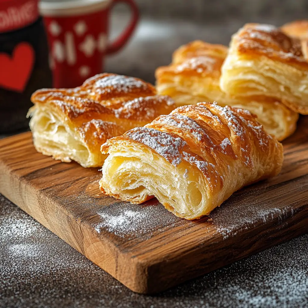 Freshly baked Swiss Gipfeli with golden, flaky layers