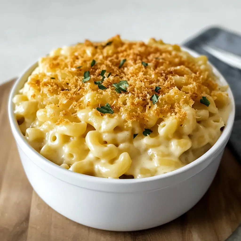 Classic Kraft Mac and Cheese with crispy breadcrumbs and parsley.